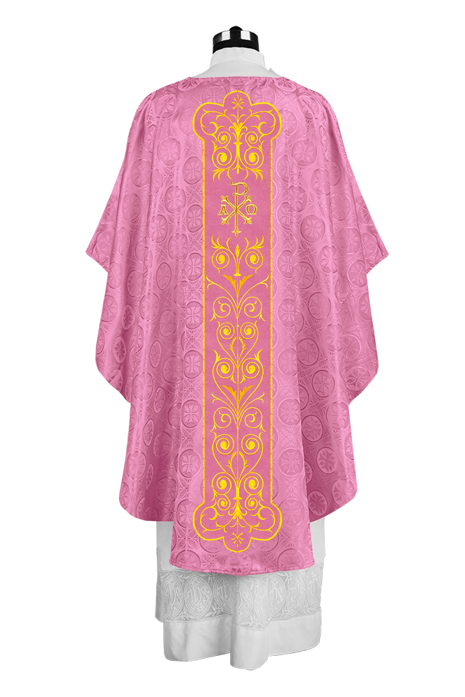 Liturgical Priest Chasuble with Vintage-Style Embroidered Orphrey