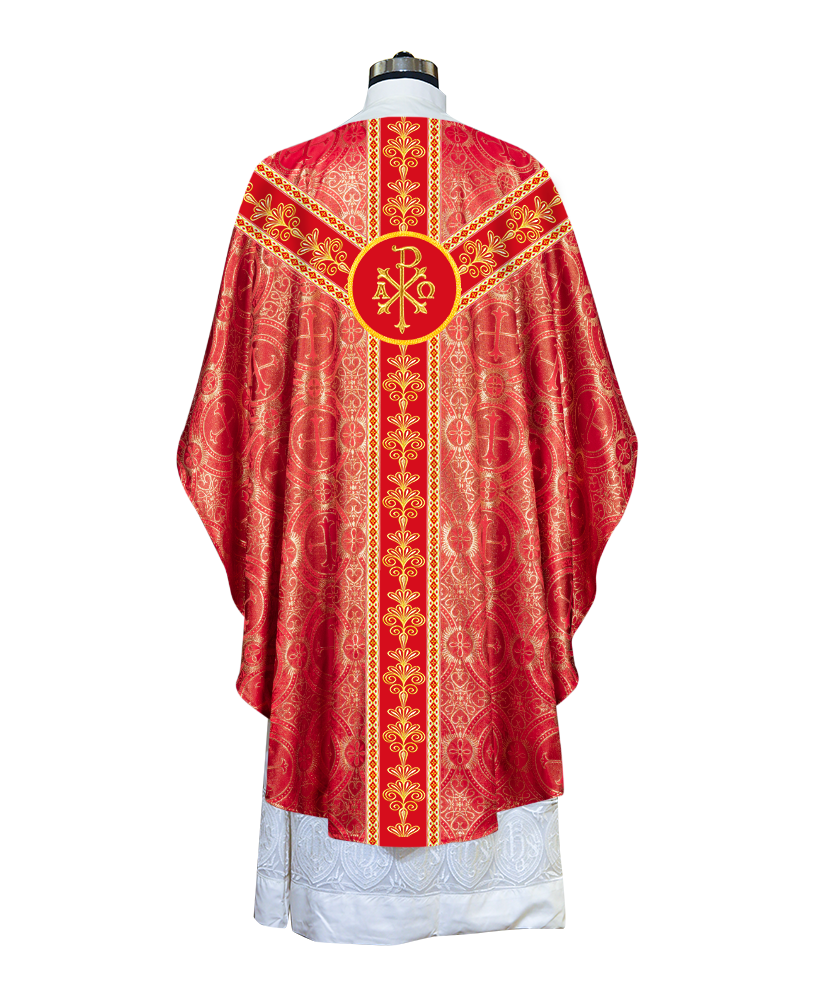 GOTHIC CHASUBLE VESTMENTS WITH LITURGICAL MOTIFS AND TRIMS