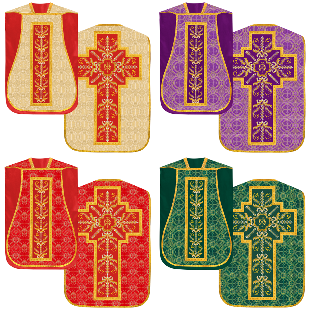 Set of Four Roman Chasuble with liturgical motifs