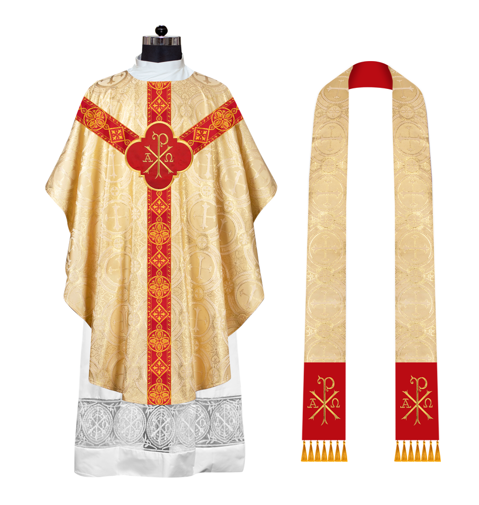 Liturgical Gothic Chasuble Vestment with Y Type Braided Orphrey