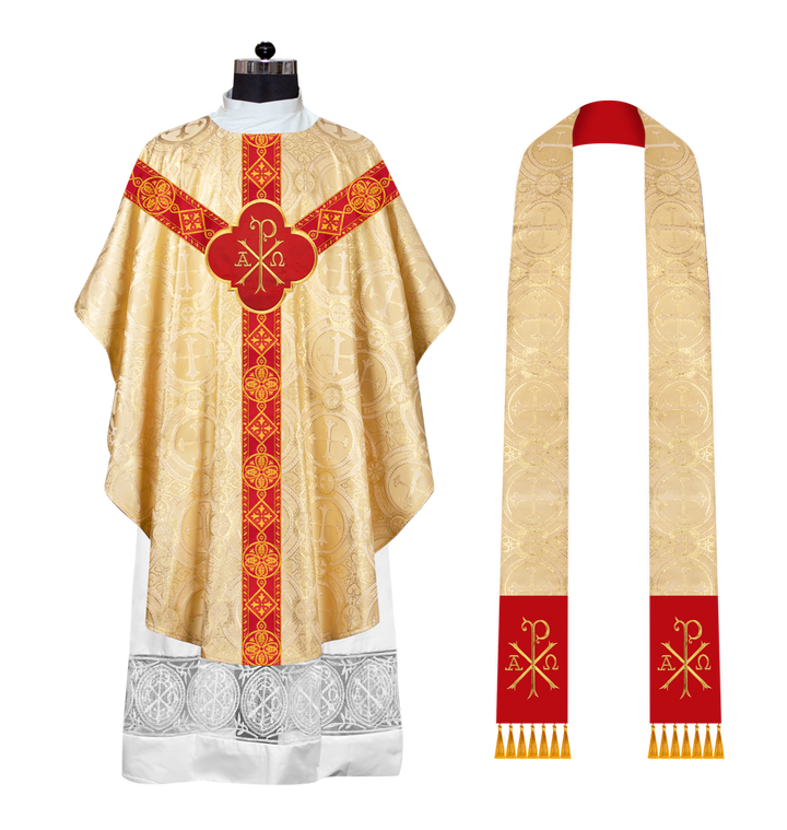 Liturgical Gothic Chasuble Vestment with Y Type Braided Orphrey