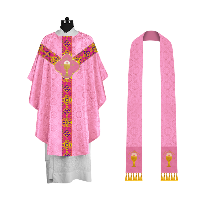Traditional Liturgical Chasuble Adorned with Braided Orphrey
