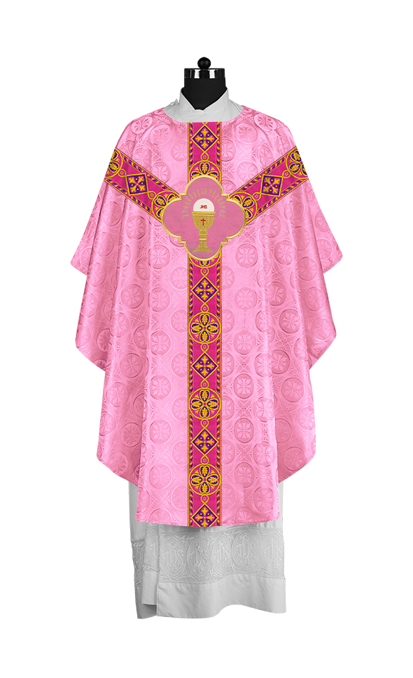 Traditional Liturgical Chasuble Adorned with Braided Orphrey