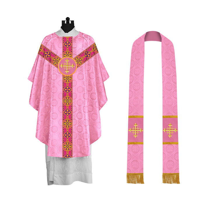 Elegant Gothic Chasuble with Ornate Braided Orphrey
