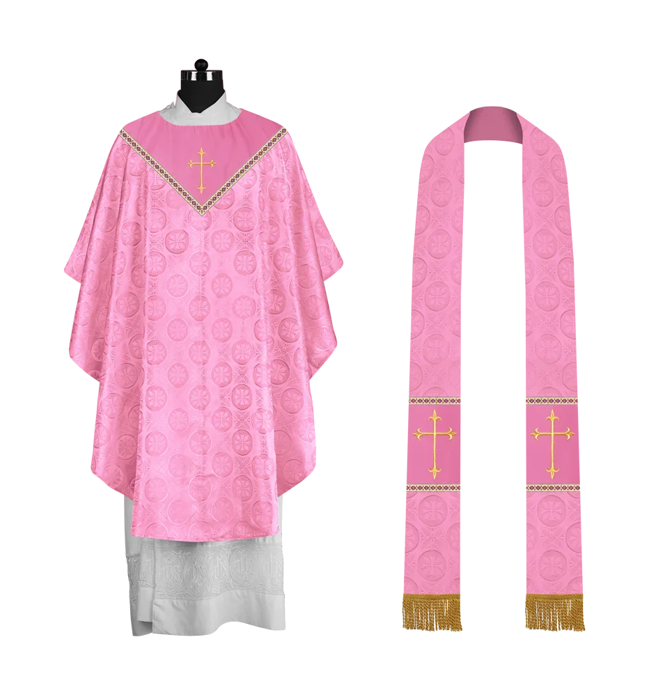 Gothic Chasuble Vestment with Elegant Cross Embroidery
