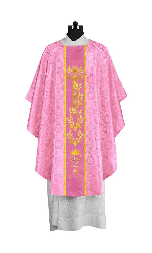 Traditional Liturgical Chasuble with Ornate Embroidered Orphrey