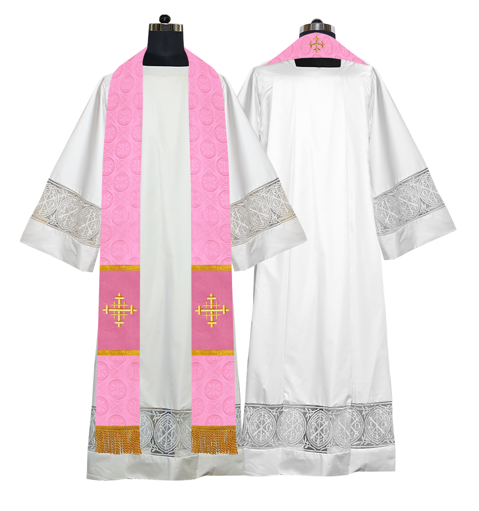 Liturgical Stole Adorned with Embroidered Cross Motif