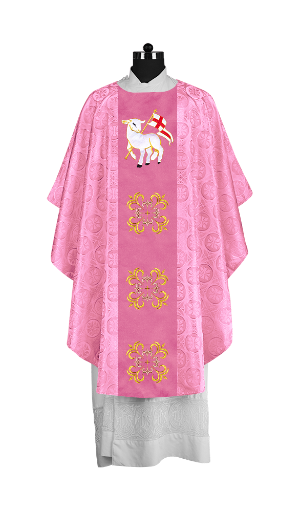 Embroidered Gothic Chasuble for Clergy with Liturgical Orphrey Design