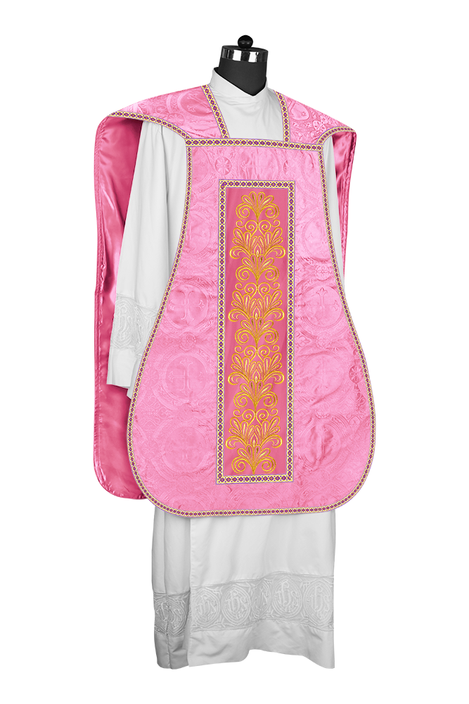 Roman Chasuble Vestment Enriched with Colored Braids and Trims