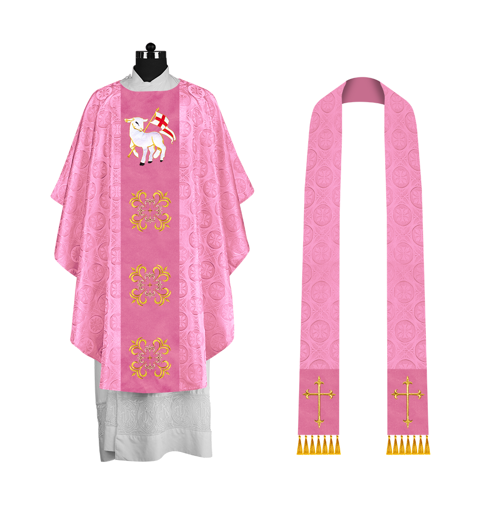 Embroidered Gothic Chasuble for Clergy with Liturgical Orphrey Design