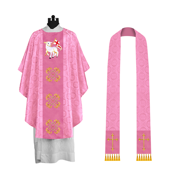 Embroidered Gothic Chasuble for Clergy with Liturgical Orphrey Design