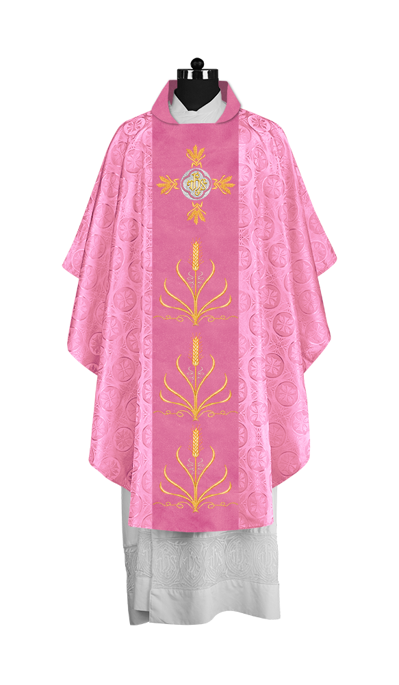 Traditional Liturgical Chasuble with Ornate Embroidered Orphrey