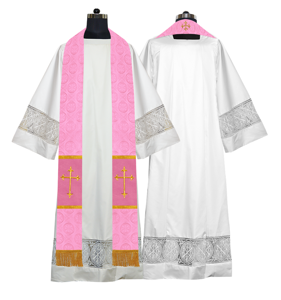 Liturgical Stole Adorned with Embroidered Cross Motif