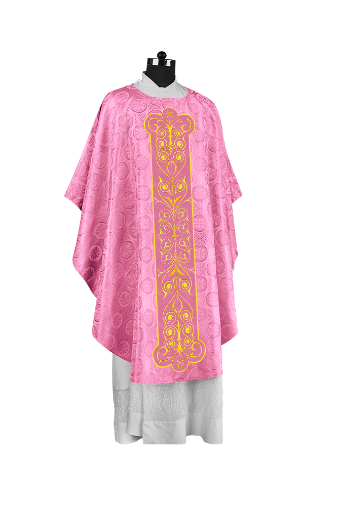 Liturgical Priest Chasuble with Vintage-Style Embroidered Orphrey