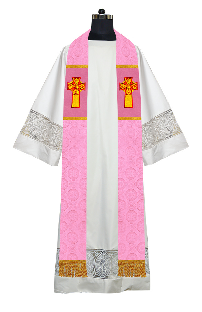 Liturgical Stole Adorned with Embroidered Cross Motif