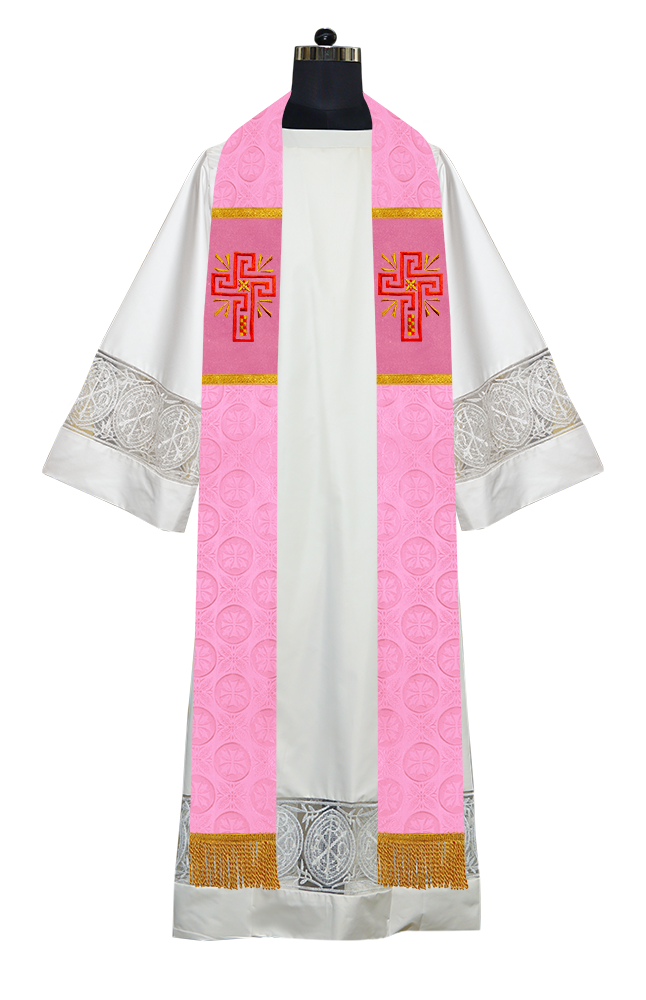Liturgical Stole Adorned with Embroidered Cross Motif