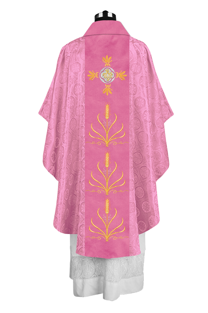 Traditional Liturgical Chasuble with Ornate Embroidered Orphrey