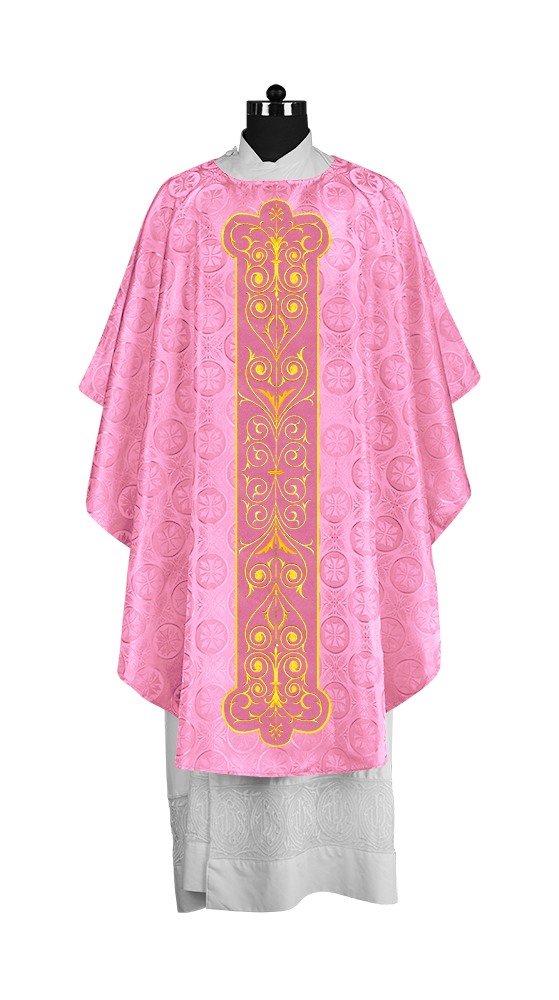 Liturgical Priest Chasuble with Vintage-Style Embroidered Orphrey