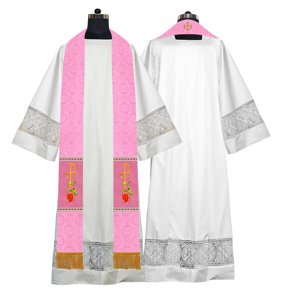 Clergy Stole with Ornate Embroidered Liturgical Motif