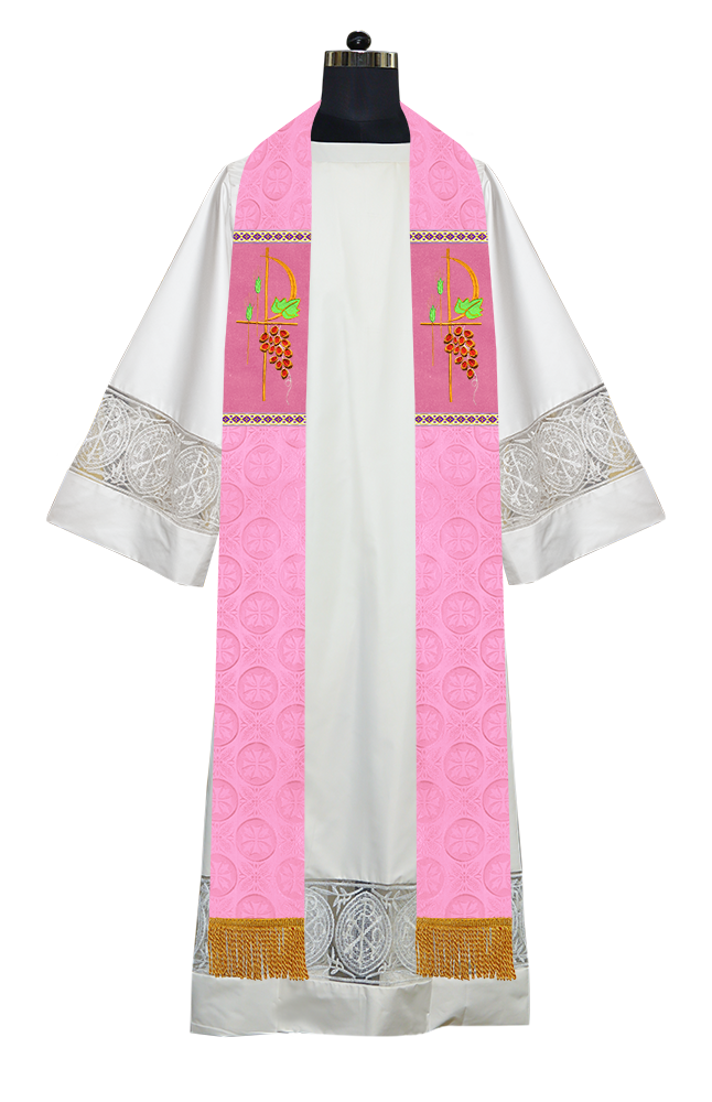 Clergy Stole with Ornate Embroidered Liturgical Motif
