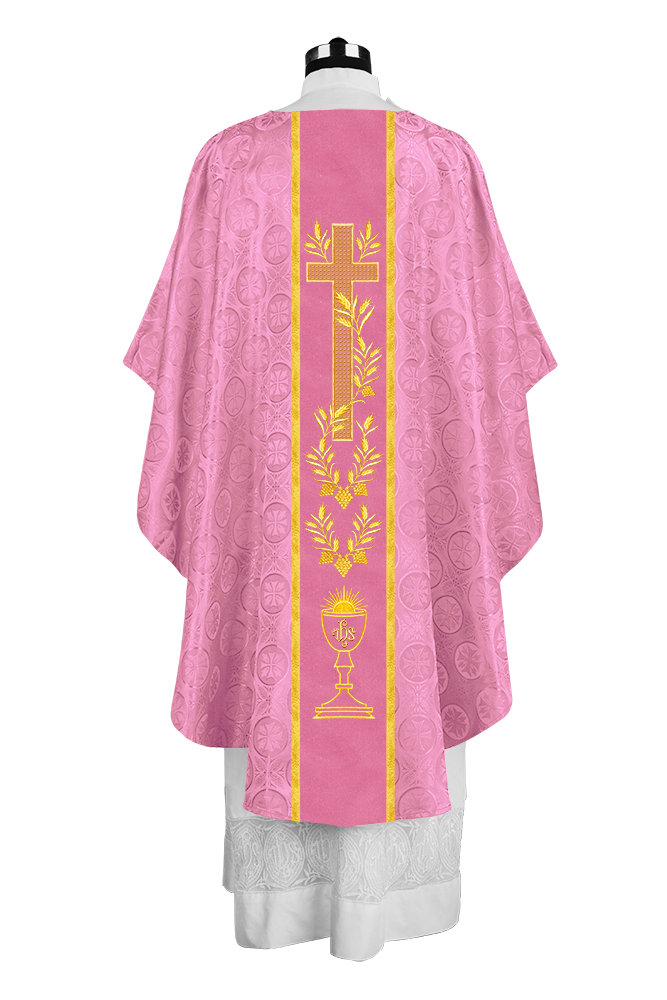 Traditional Liturgical Chasuble with Ornate Embroidered Orphrey