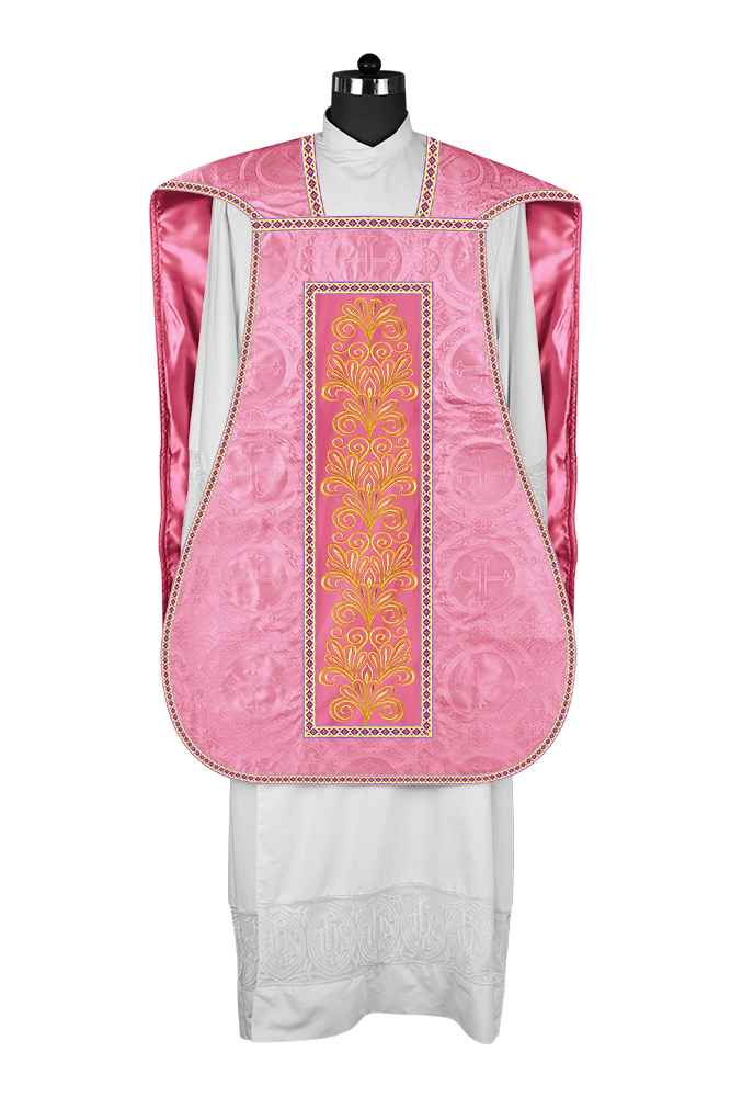 Roman Chasuble Vestment Enriched with Colored Braids and Trims