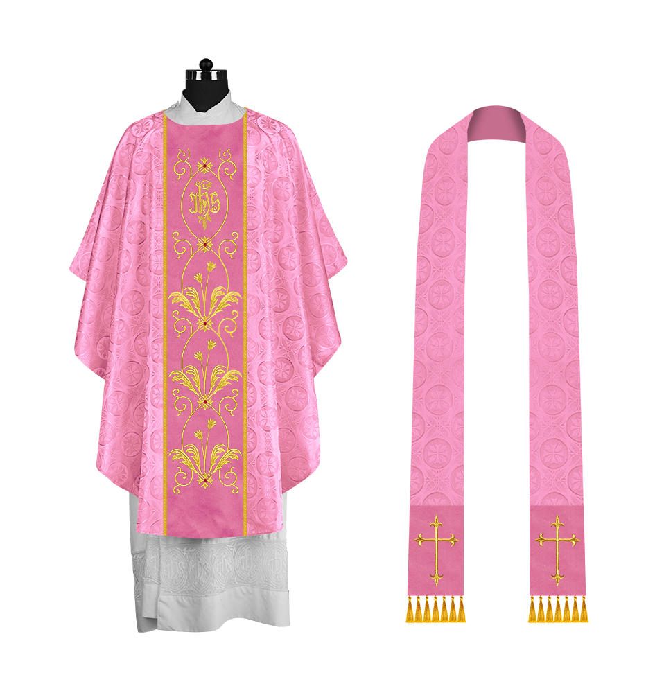 Gothic Chasuble with Elegant Embroidered Orphrey and IHS motif