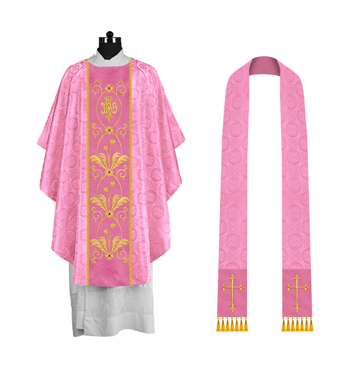 Gothic Chasuble with Elegant Embroidered Orphrey and IHS motif