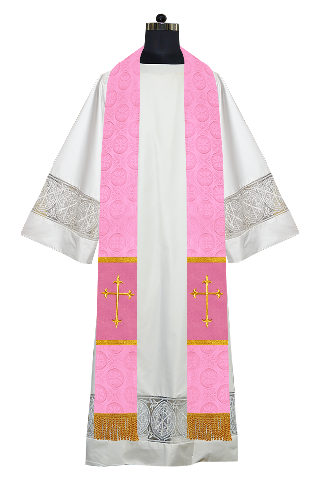 Liturgical Stole Adorned with Embroidered Cross Motif