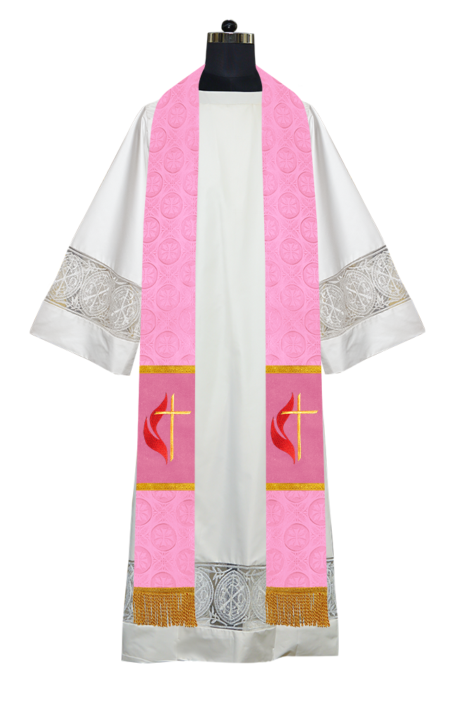 Liturgical Stole Adorned with Embroidered Cross Motif