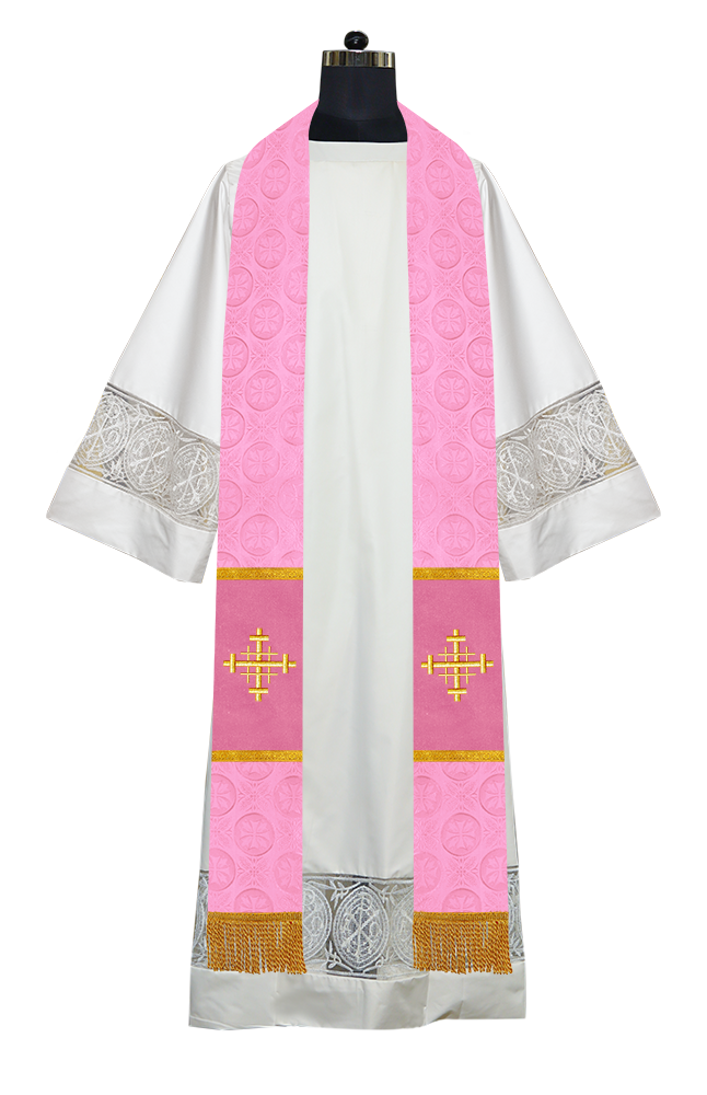 Liturgical Stole Adorned with Embroidered Cross Motif