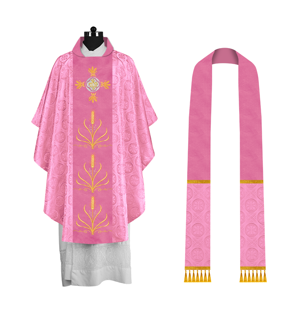 Traditional Liturgical Chasuble with Ornate Embroidered Orphrey