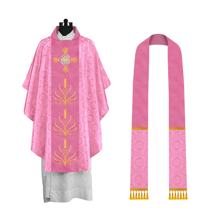 Traditional Liturgical Chasuble with Ornate Embroidered Orphrey