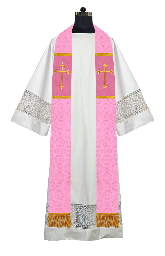 Liturgical Stole Adorned with Embroidered Cross Motif