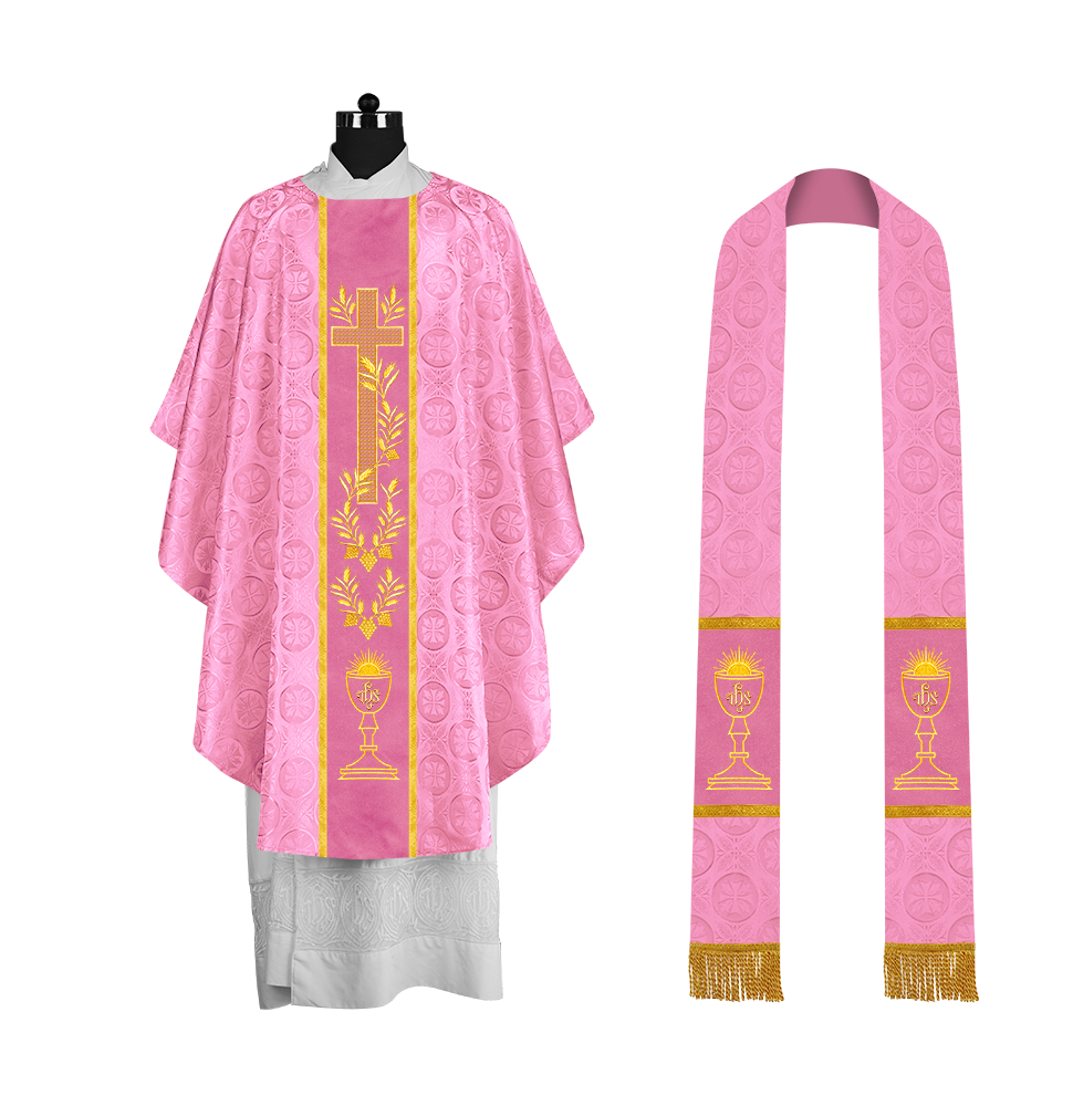 Traditional Liturgical Chasuble with Ornate Embroidered Orphrey