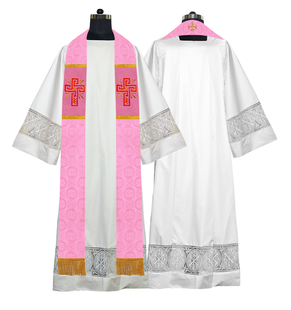 Liturgical Stole Adorned with Embroidered Cross Motif
