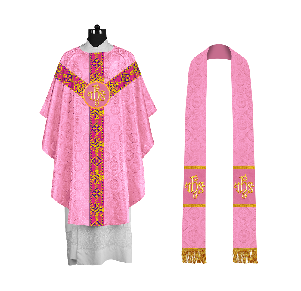Elegant Gothic Chasuble with Ornate Braided Orphrey
