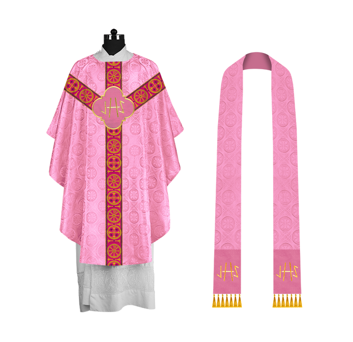 Handcrafted Liturgical Chasuble Adorned with Braided Orphrey