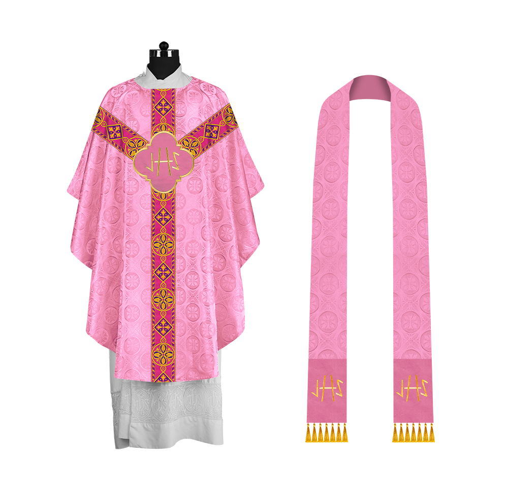 Traditional Liturgical Chasuble Adorned with Braided Orphrey