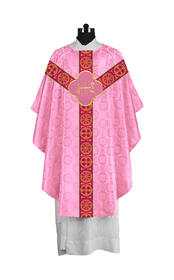 Handcrafted Liturgical Chasuble Adorned with Braided Orphrey