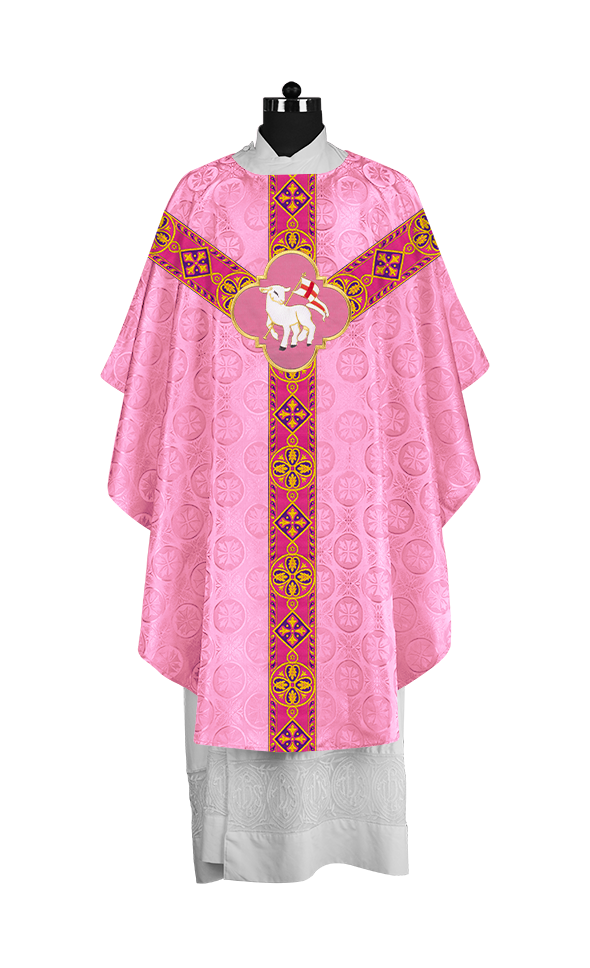 Traditional Liturgical Chasuble Adorned with Braided Orphrey