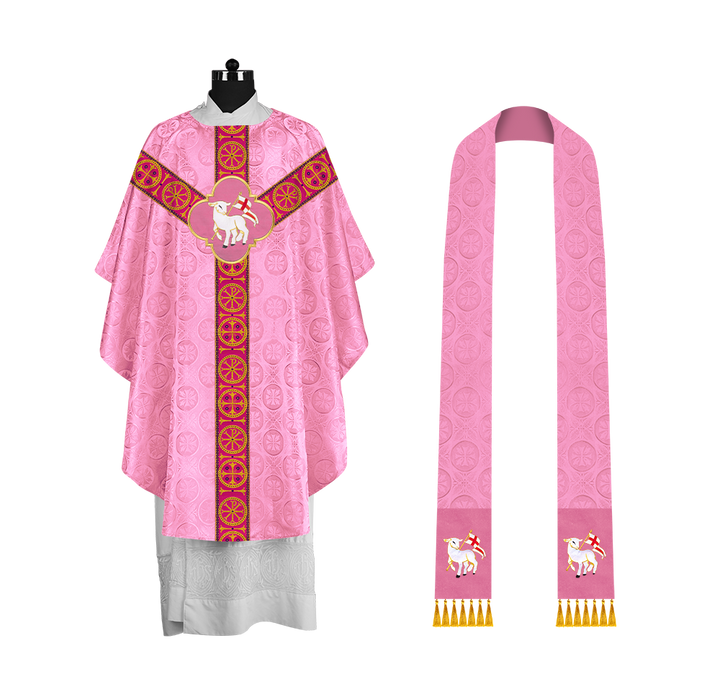 Handcrafted Liturgical Chasuble Adorned with Braided Orphrey