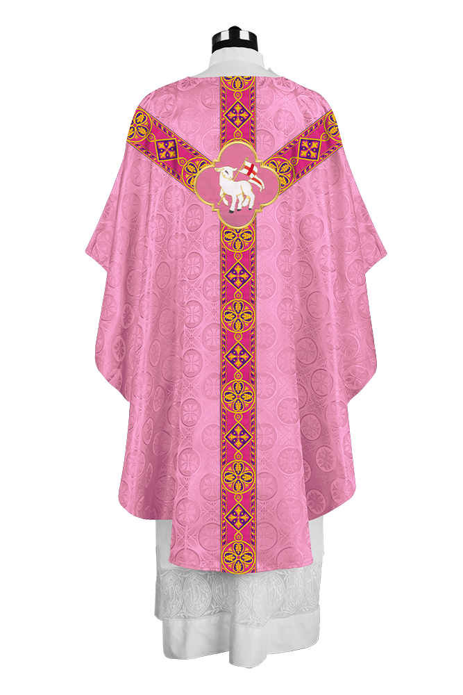 Traditional Liturgical Chasuble Adorned with Braided Orphrey