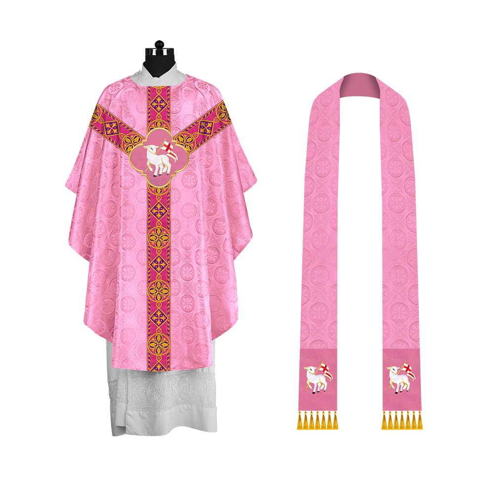 Traditional Liturgical Chasuble Adorned with Braided Orphrey