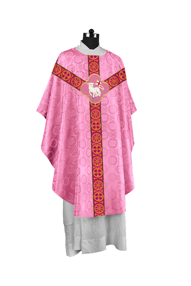 Handcrafted Liturgical Chasuble Adorned with Braided Orphrey