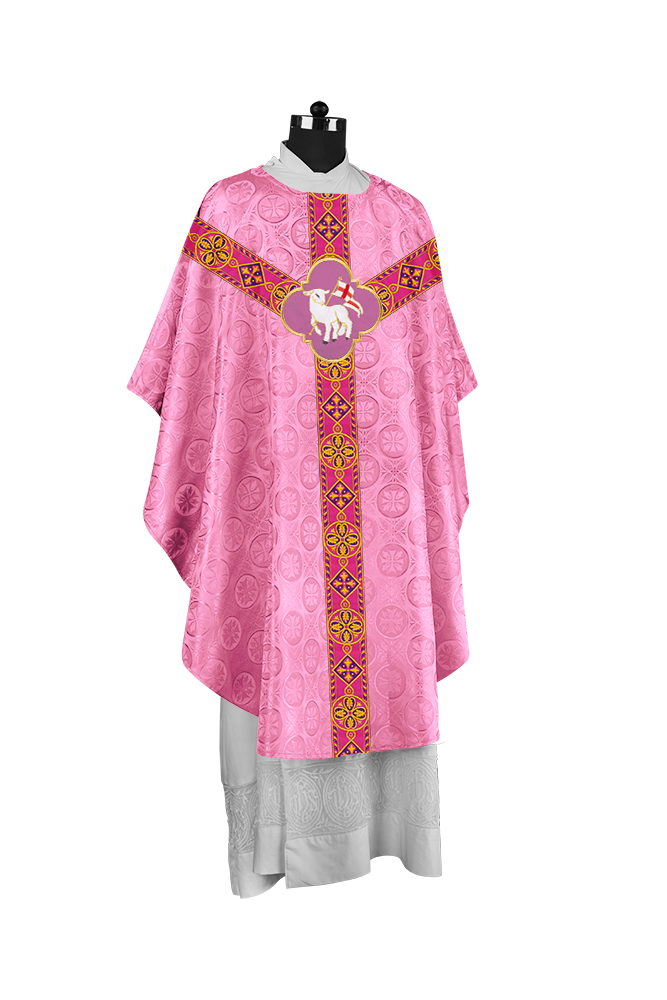 Traditional Liturgical Chasuble Adorned with Braided Orphrey