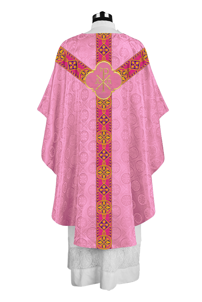 Traditional Liturgical Chasuble Adorned with Braided Orphrey