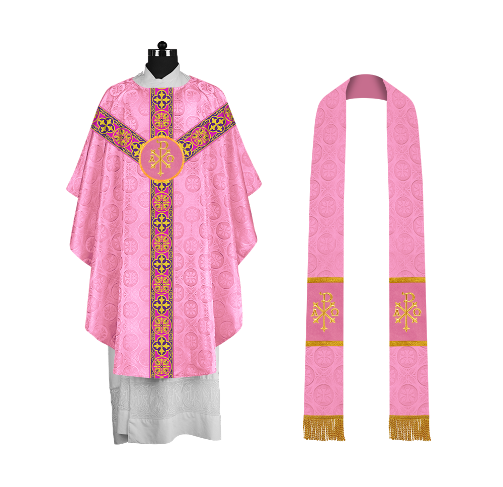 Gothic Chasuble Vestment with Spiritual Motif and Ornate Lace