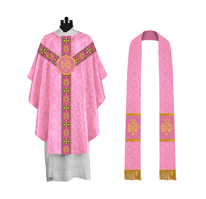 Gothic Chasuble Vestment with Spiritual Motif and Ornate Lace