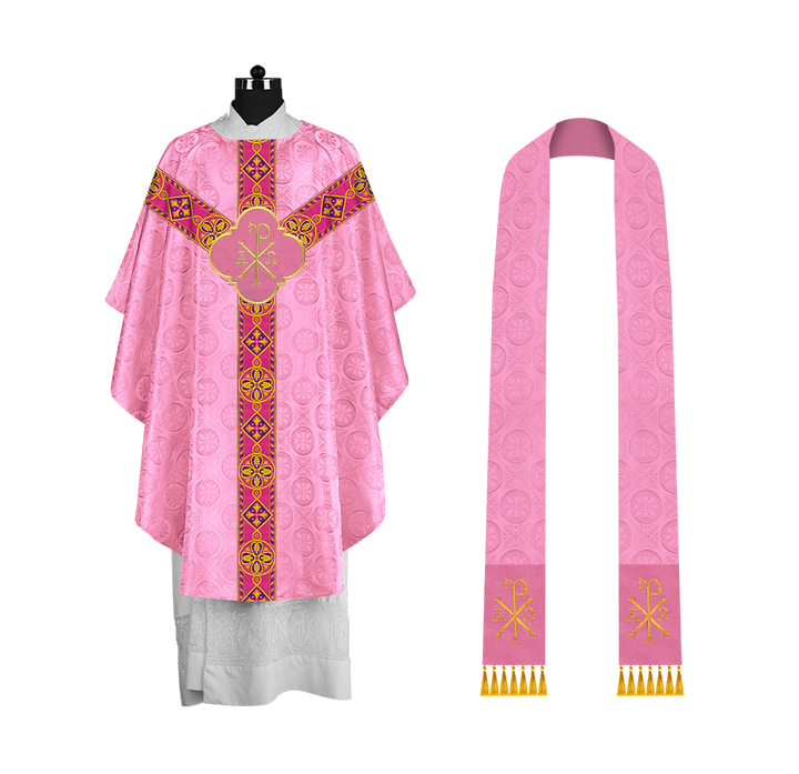 Traditional Liturgical Chasuble Adorned with Braided Orphrey